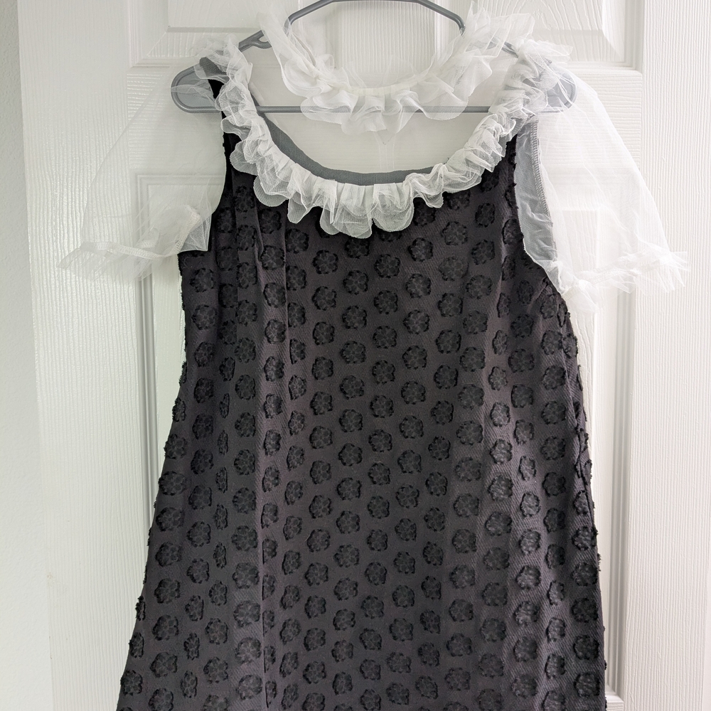 Gray Dress with White Ruffle Collar